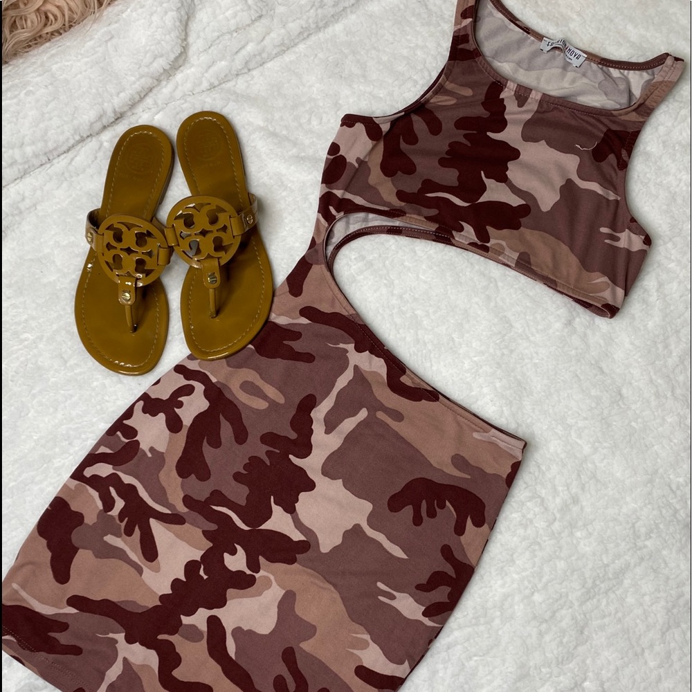 FashionNova Brown Camo Tank Dress Middle Cut Out